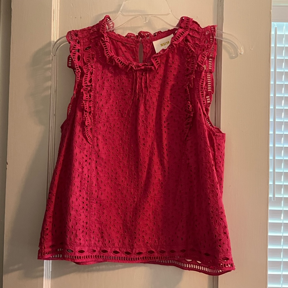 Anthropologie pink eyelet sleeveless top